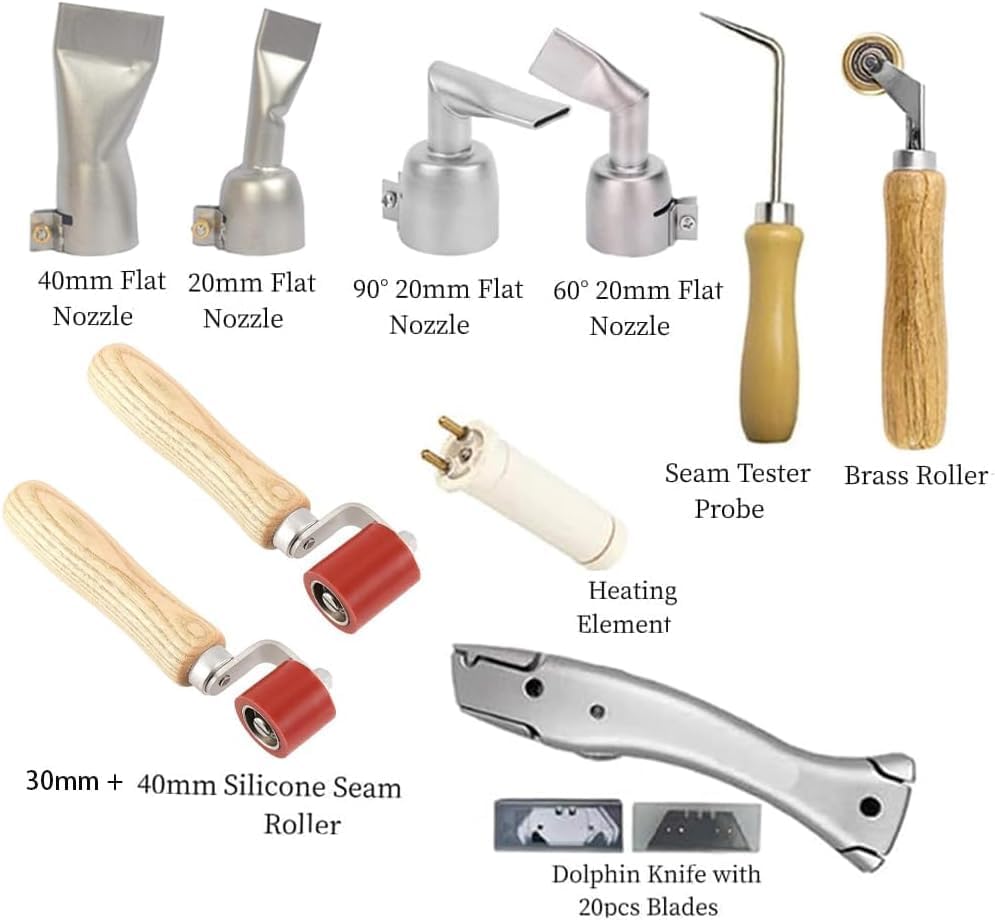 Professioneel 1600 W kunststof lasapparaat, soldeerwerk, kunststof lasapparaat, heteluchtpistool, PE laspistool, led-verlichting, met platte lassproeiers, rol