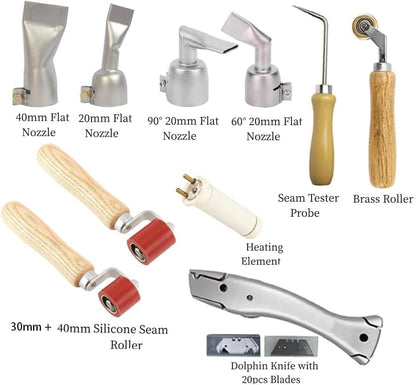 Professioneel 1600 W kunststof lasapparaat, soldeerwerk, kunststof lasapparaat, heteluchtpistool, PE laspistool, led-verlichting, met platte lassproeiers, rol