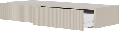 Selsey Zwevende Kaptafel Veldio 110 cm grijs taupe met frezen lamellenfront, Push-to-Open lade, moderne wand make-up tafel, minimalistische vanity desk zonder spiegel, stylish en functioneel