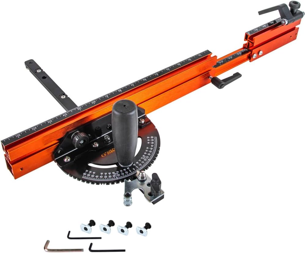 O'Skool Mijter Gauge Extension Fence System met standaard sleuf en stop gaten, telescopische hek en flip stop