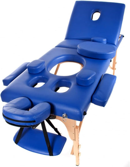 QUIRUMED Massagestoel voor zwangerschap, opvouwbaar, 194 x 70 cm, wit, hout, kunstleer, buikgat, gezichtsgat, afneembare kop, tot 150 kg