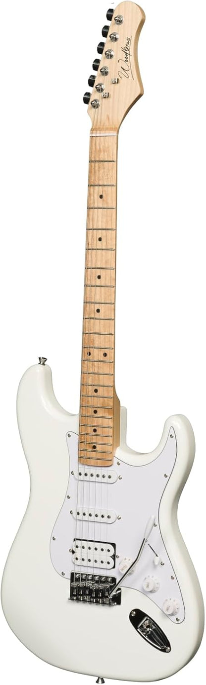 Woodbrass ST100 elektrische gitaar, wit - veelzijdige gitaar ideaal voor beginners - ST Shape Body - Amerikaanse linden toets - Rock, Pop, Funk, Country, Hard, Metal Style