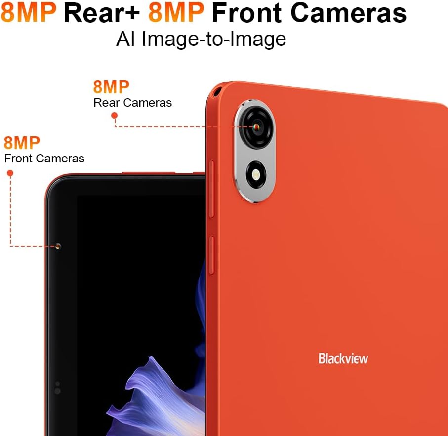 Blackview Zeno 1 8 inch tablet Android 15, 12 GB + 64 GB/2 TB TF, Widevine L1, 6000 mAh, 5G WiFi + 4G LTE Tablet PC, 8 MP + 8 MP, Gemini Al 2.0/OTG/GPS/Hall/3,5 mm Jack/beschermhoes, oranje