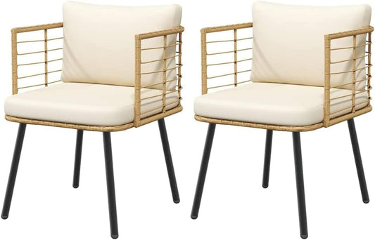 vidaXL Garden chairs 2 pcs with cushions poly rattan natural, garden chair, outdoor chairs, outdoor chair, garden chairs, patio chair, garden chair - QUORE