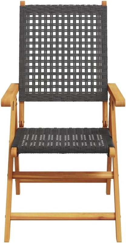 Tuinstoelen, kantelbaar, 6 stuks, PE-rotan, massief hout, zwart, outdoor stoelen met kantelfunctie en platte armleuningen, duurzame outdoor meubels - QUORE