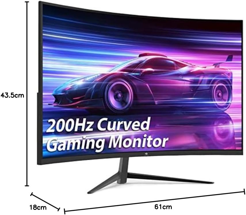 Z-Edge Gaming Monitor 27 inch 200 Hz, 1 ms, FreeSync, Scherm FHD 1080P met DP-kabel, 350cd/m², 1500R VA Frameloos, HDMI2.0 & DP1.4, VESA, sRGB 99%, 178° Hoek Uitzicht, Verstelbare Kanteling