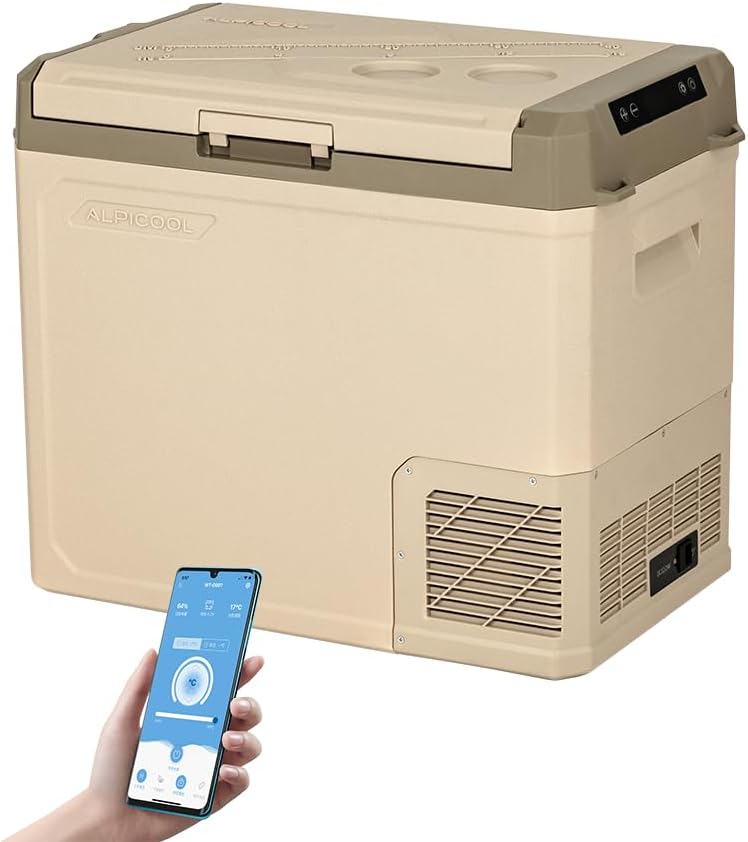 Alpicool GE50 50L elektrische compressor Koelbox/vriesbox, Mini koelkast 12/24 V en 230 V, Autokoelkast voor auto, vrachtwagen