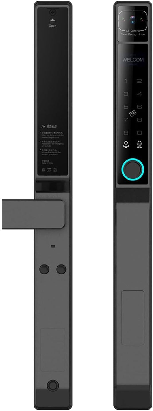 Smart Lock 2,4 GHz WiFi Keyless toegangsdeur slot greep aluminium biometrische deur Ty App voor 40-120 mm dikte kantoor thuis slaapkamerdeur (zwart)
