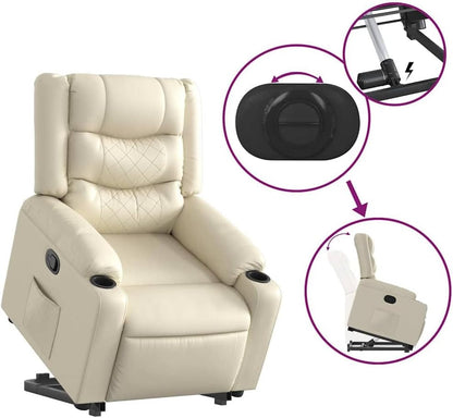 Sta-Op Fauteuil – Relaxstoel – Verstelbare Stoel – Elektrische Stoel – Kunstleren Fauteuil – Elektrische Sta-Op Functie – Crème Kunstleer