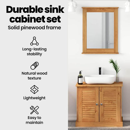 vidaXL Bathroom Storage Set Honey Brown Washbasin Cabinet Mirror Cabinet Rustic Style Solid Pine Wood 37 x 34 x 80 cm Spacious Wall Mounted Heat Resistant Antique Metal Knobs For Indoor Use Only - QUORE