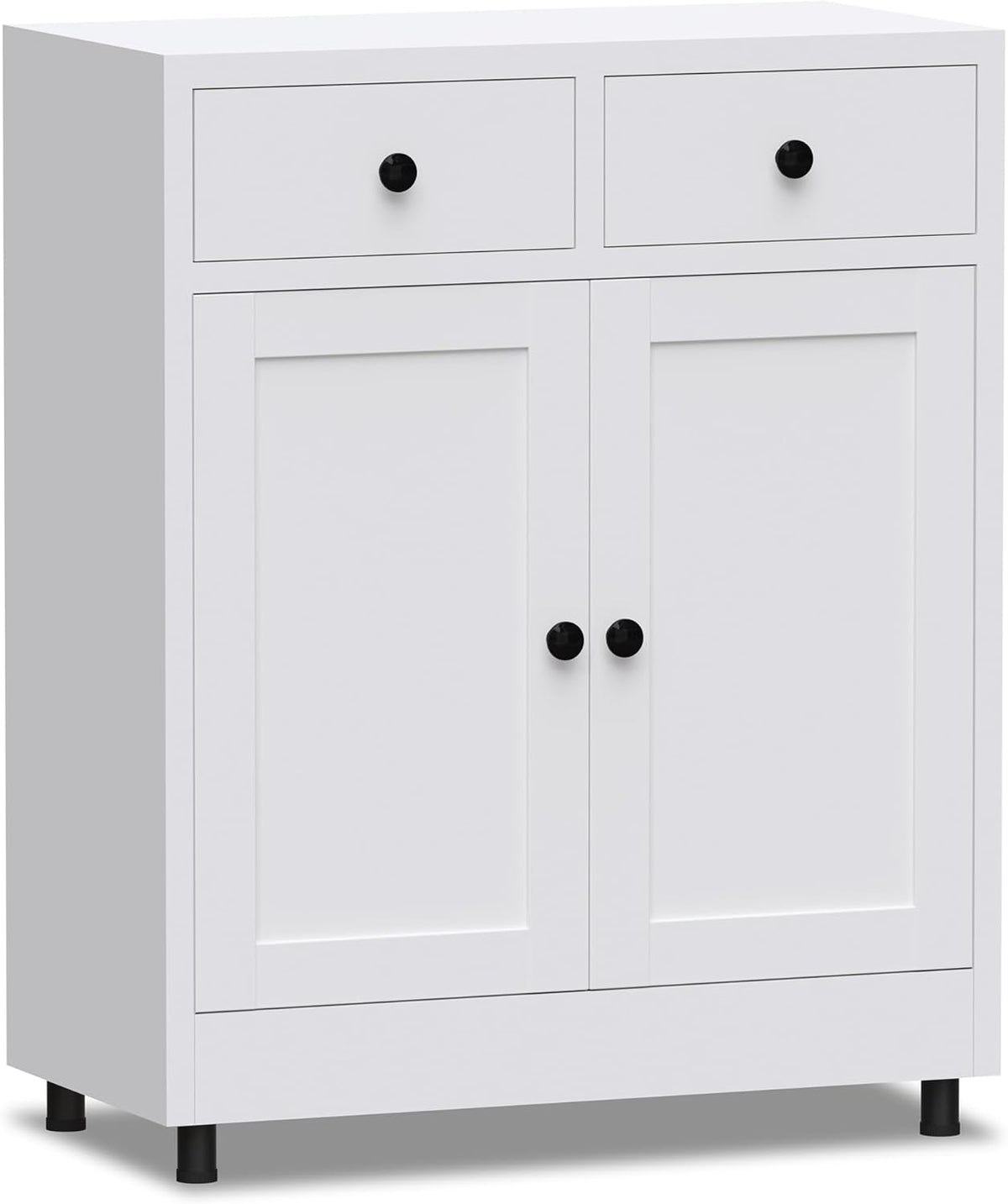 Metalen opbergkast met 2 laden en verstelbare plank, dressoir buffetkast voor thuis, kantoor, hal, entree, woonkamer, keuken bijkeuken en eetkamer (wit) - QUORE
