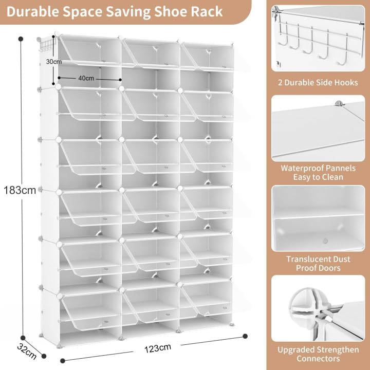 Schoenenkast – Schoenenrek – Schoenenopberger – Schoenendisplay – Schoenenbord – 12 Niveaus – Transparante Deuren – 72 Paar – Duurzaam Kunststof – Modulair Ontwerp - QUORE