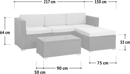 SVITA California Poly-Rattan Lounge Garden Set Sofa-Set Garnish Garden Furniture Couch-Set - QUORE