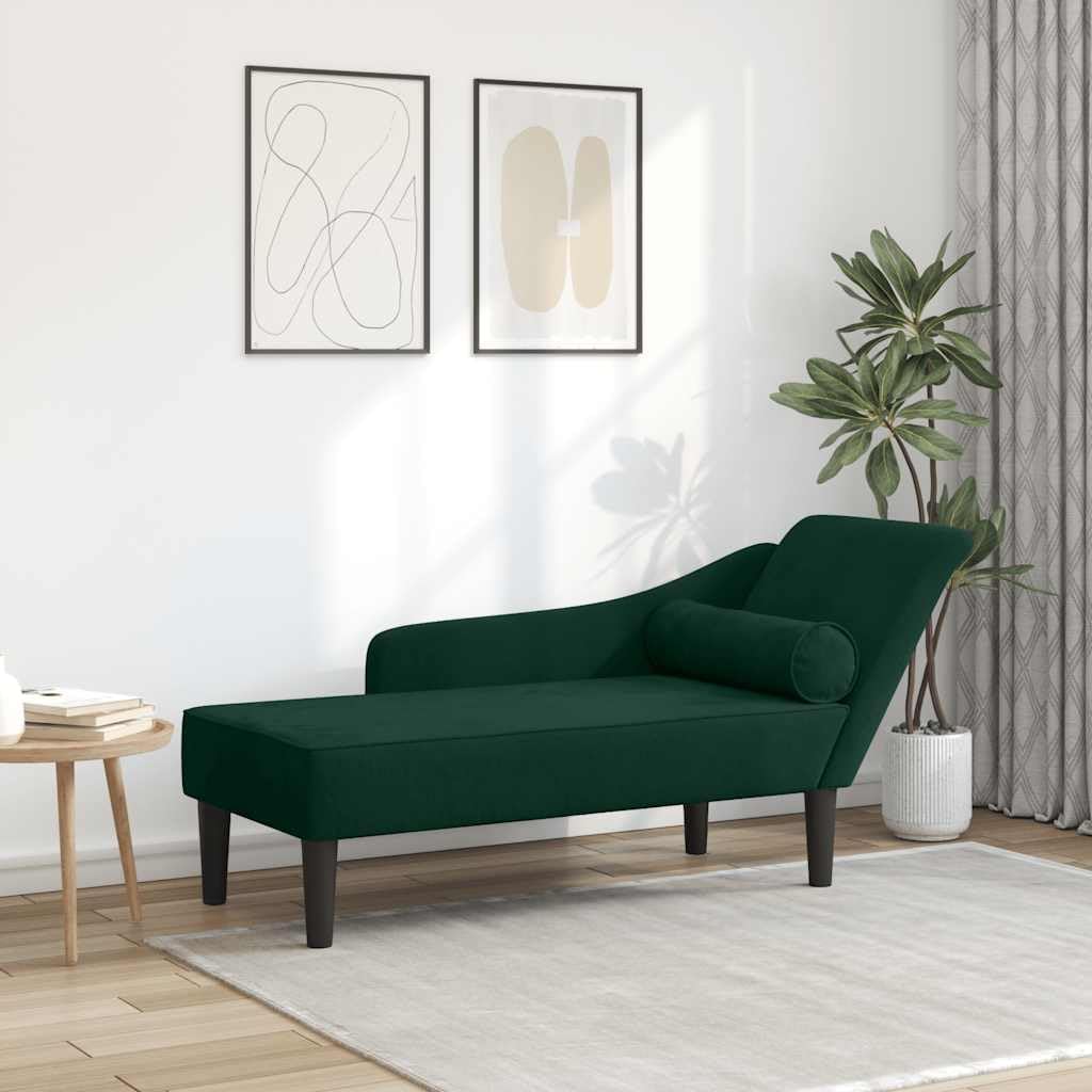 Chaise Longue – Lounge Sofa – Loungebank – Slaapkamerbank – Fluwelen Loungestoel – Donkergroen – Zacht Fluweel – Stevig Houten Frame
