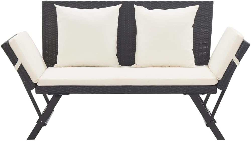 vidaXL Garden Bench with Cushions Sofa Outdoor Bench Garden Furniture Sofa Furniture Outdoor Bench Outdoor Furniture Bench Garden Benches Furniture Poly Rattan Black - QUORE