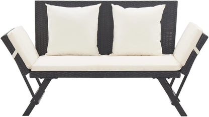 vidaXL Garden Bench with Cushions Sofa Outdoor Bench Garden Furniture Sofa Furniture Outdoor Bench Outdoor Furniture Bench Garden Benches Furniture Poly Rattan Black - QUORE