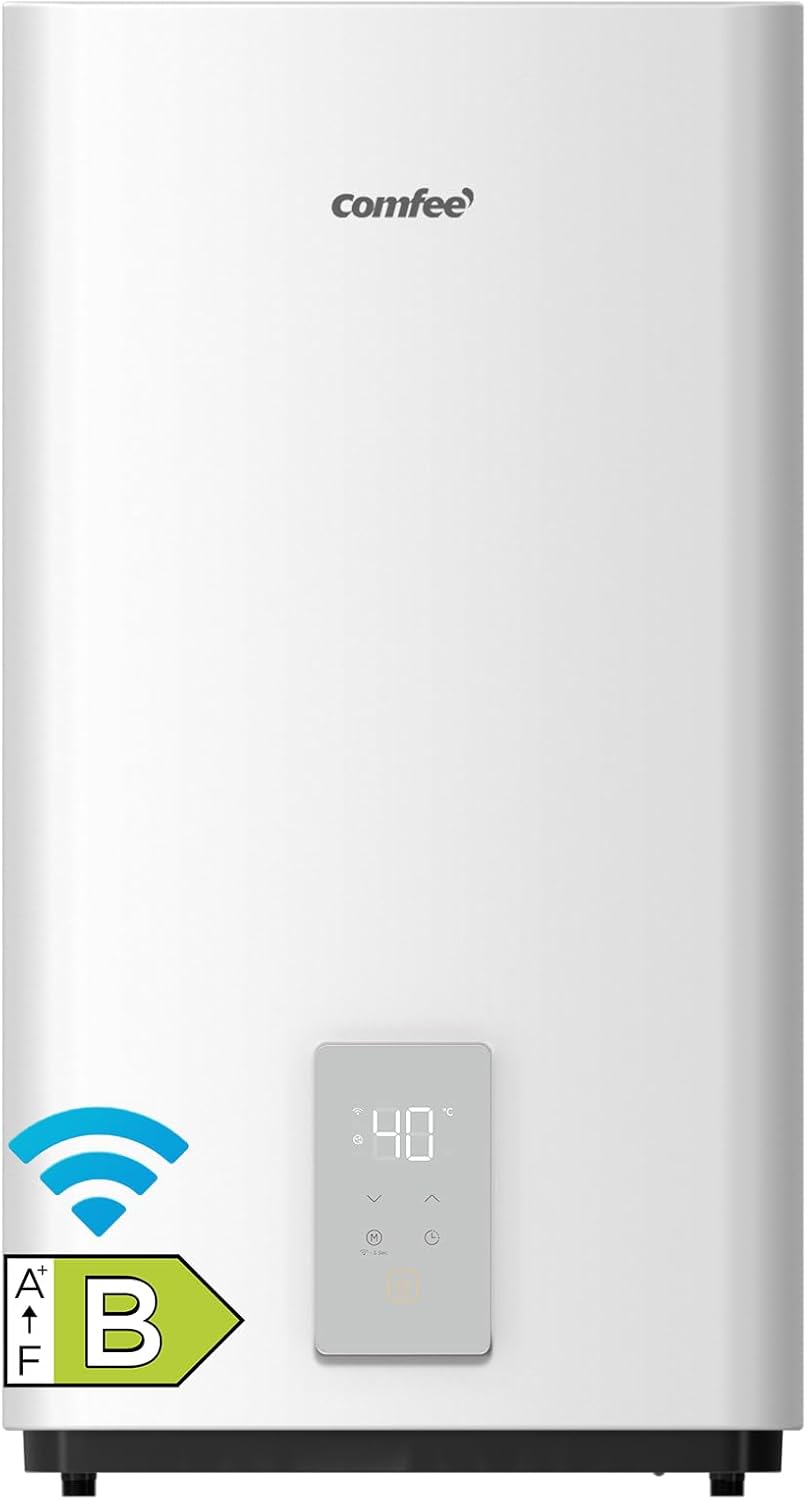 Comfee CWH15ED1350EUW Elektrische wandverwarming, 80 liter, met onderspoelruimte, compact en eenvoudig te installeren, wifi-verbinding, bediening via app, wit, energieklasse B