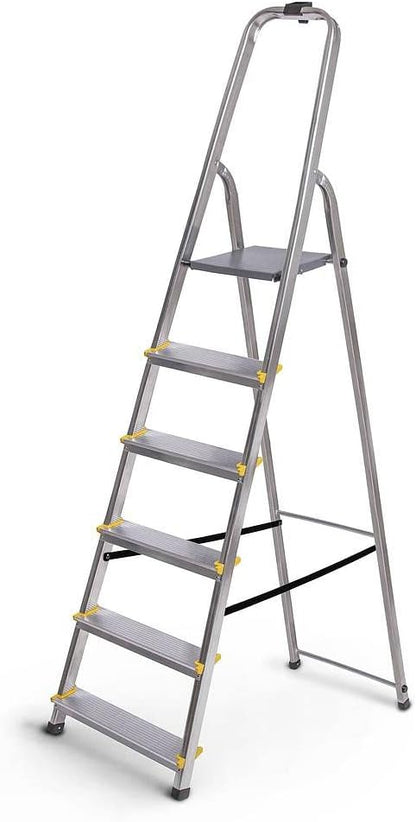 DURA Trapladder met 6 treden, opvouwbaar, licht opstapje van aluminium, platformhoogte 119 cm, antislip voeten, belasting 150 kg, 5 jaar garantie Hoström