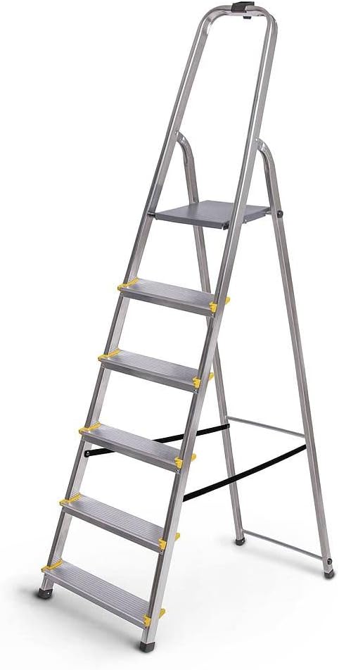 DURA Trapladder met 6 treden, opvouwbaar, licht opstapje van aluminium, platformhoogte 119 cm, antislip voeten, belasting 150 kg, 5 jaar garantie Hoström