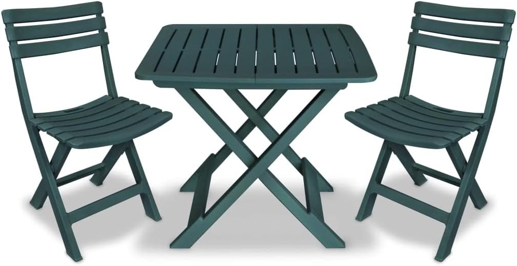 3-Piece Bistro Set Foldable Plastic Green Garden Furniture Set Bistro Set with Chairs and Table Balcony Furniture Set Outdoor Furniture Set for Patio, Garden, Balcony - QUORE