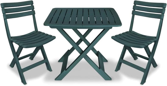 3-Piece Bistro Set Foldable Plastic Green Garden Furniture Set Bistro Set with Chairs and Table Balcony Furniture Set Outdoor Furniture Set for Patio, Garden, Balcony - QUORE