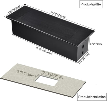 Connectiviteits-box, conferentietafel, power box met 2 stopcontacten + 1 USB-A en type C-oplader + 1 CAT6+ 1 HDMI/USB-C data (zwart) (flip up)