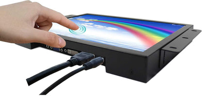 VSDISPLAY Draagbare lcd-aanraakmonitor met luidsprekers, 12,1 inch industrieel TFT-scherm 800 x 600, VGA DVI-videopoort, metalen behuizing
