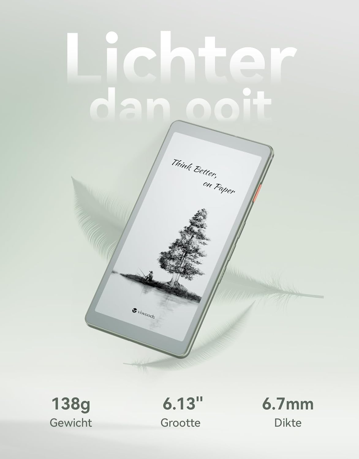 VIWOODS 6,13’’ AiPaper Reader met 4G-connectiviteit, Ultradunne & Lichte E Ink eReader, AI-geïntegreerd, 300PPI, Instelbaar Frontlicht, 128GB Opslag