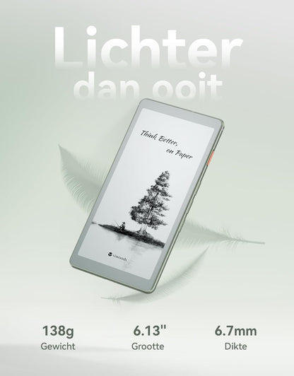 VIWOODS 6,13’’ AiPaper Reader met 4G-connectiviteit, Ultradunne & Lichte E Ink eReader, AI-geïntegreerd, 300PPI, Instelbaar Frontlicht, 128GB Opslag