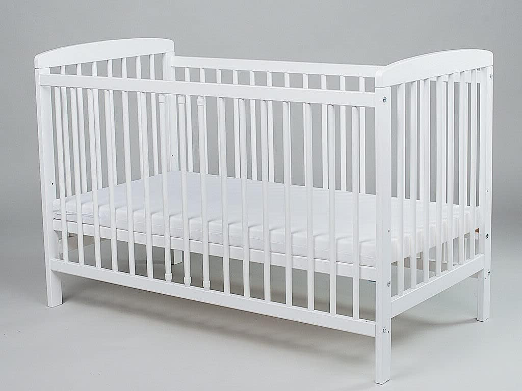 Cot JOSE White 120 x 60 cm - Cot with slatted frame 3 levels adjustable in height - Lacquered pine - QUORE