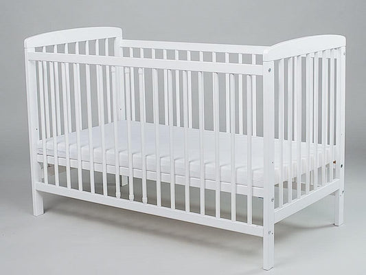 Cot JOSE White 120 x 60 cm - Cot with slatted frame 3 levels adjustable in height - Lacquered pine - QUORE