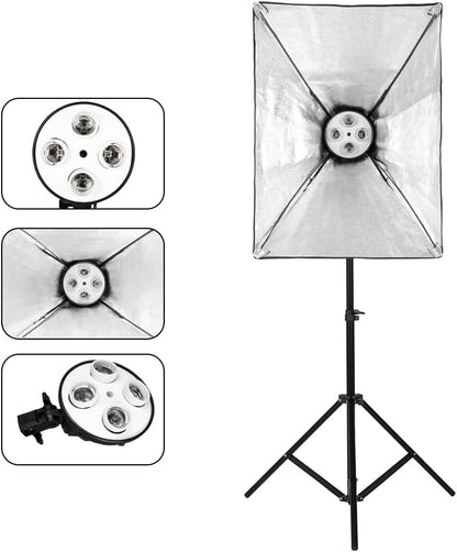 Softbox LED-set – Fotostudioset – Studioverlichting – Fotografielicht – Lichtset – 2 X Softbox 50 X 70 Cm – 2 M Metalen Statieven Met 4-In-1 E27 Lamphouders