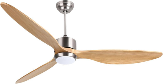 Ovlaim 165 cm Intelligente plafondventilator van massief hout met 3 bladen met licht en afstandsbediening, stille DC-motor met 6 snelheden voor woonkamer, slaapkamer