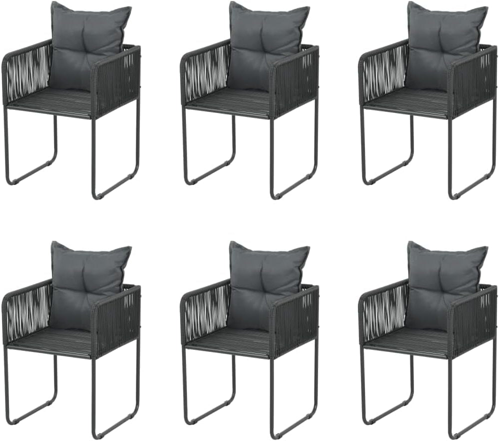 vidaXL Garden chairs 6 pcs with cushions poly rattan black - QUORE