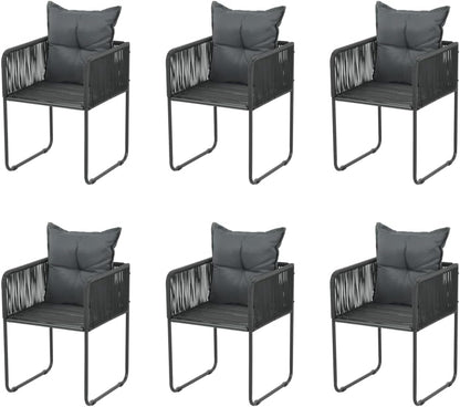 vidaXL Garden chairs 6 pcs with cushions poly rattan black - QUORE