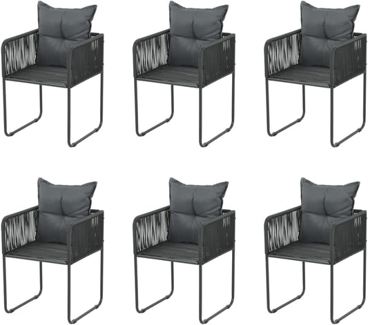 vidaXL Garden chairs 6 pcs with cushions poly rattan black - QUORE