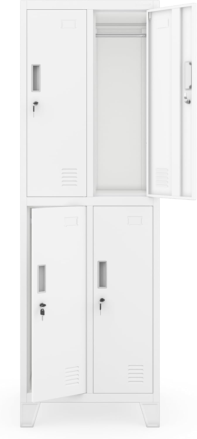 Jan Nowak metalen locker met 4 afzonderlijke vakken afsluitbare spindkast voor personeelsruimte en kleedruimte met hangstang ventilatie en etikethouders professionele lockerkast 172 x 56 x 45 cm - QUORE