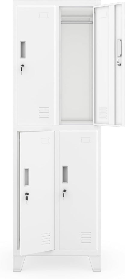 Jan Nowak metalen locker met 4 afzonderlijke vakken afsluitbare spindkast voor personeelsruimte en kleedruimte met hangstang ventilatie en etikethouders professionele lockerkast 172 x 56 x 45 cm - QUORE