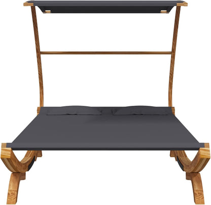 Tidyard Babybed met dak, antraciet, outdoor babybed, tuinligstoelen, ontspanning, zonnebed met dak, zonnebed met dak, 165 x 203 x 138 cm, gebogen hout - QUORE