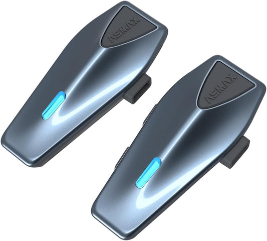 ASMAX S1 Motorheadset met spraakbediening, mesh-helm, communicatiesysteem voor 8 bestuurders, bluetooth 5.4 met audio multitasking/muziekdelen/FM-radio-intercom voor sneeuwscooters/ATV, blauw, 2 stuks