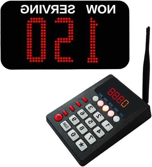 Wireless Queue Call System, 3 Digit, Restaurant Pager System for Calls, Queue System, Now-Serving Number System, Password Caller for Customers (1 LED Numeric - QUORE