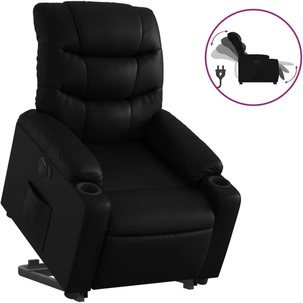 Relaxstoel met Opstahulp – Elektrische Relaxstoel – Tv-stoel – Ligstoel – Relaxfauteuil – Verstelbare Ligfunctie 135° – Zwart Kunstleer