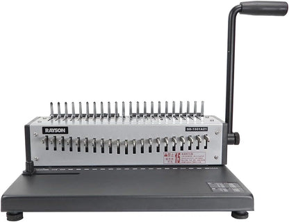RAYSON SD-1501A21 Plastic kambindmachine, 21 gaten, perforeert 12 A4-bladzijden, bindt tot 200 pagina’s, Aanpasbaar ponsmes