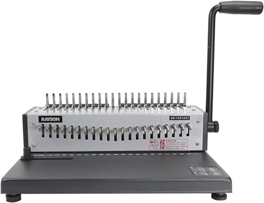 RAYSON SD-1501A21 Plastic kambindmachine, 21 gaten, perforeert 12 A4-bladzijden, bindt tot 200 pagina’s, Aanpasbaar ponsmes