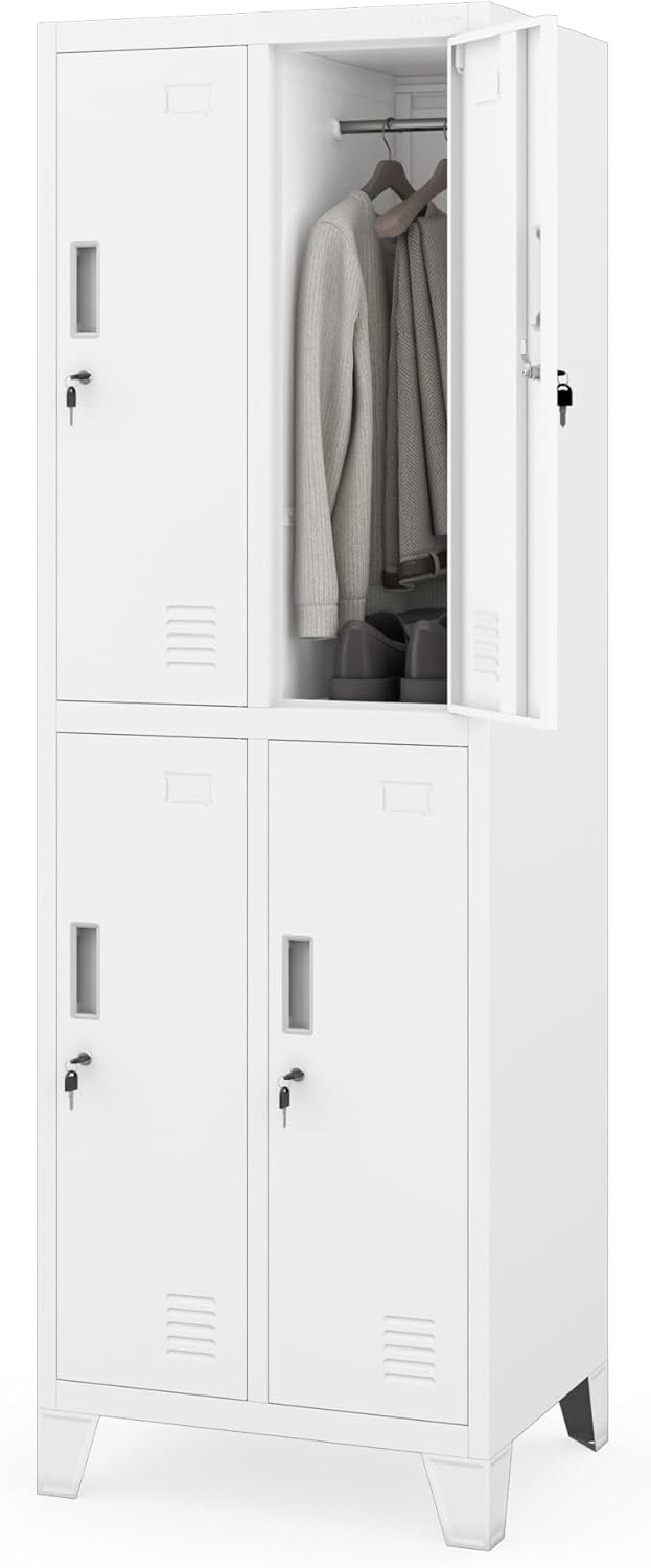 Jan Nowak metalen locker met 4 afzonderlijke vakken afsluitbare spindkast voor personeelsruimte en kleedruimte met hangstang ventilatie en etikethouders professionele lockerkast 172 x 56 x 45 cm - QUORE