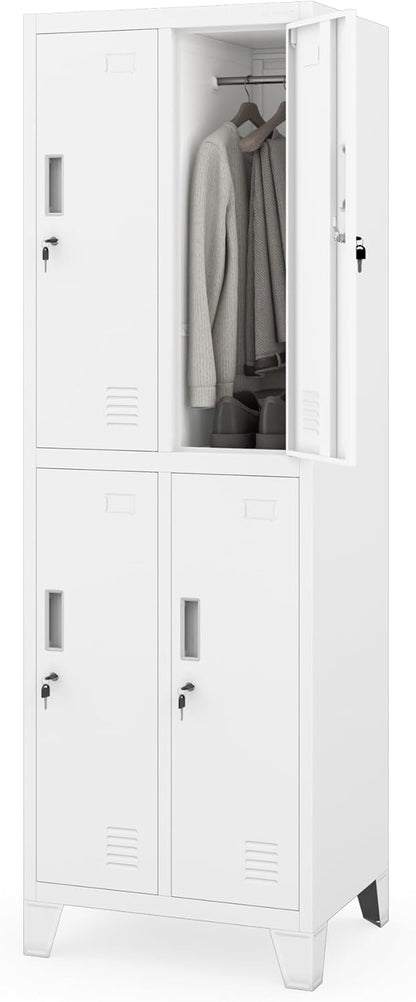 Jan Nowak metalen locker met 4 afzonderlijke vakken afsluitbare spindkast voor personeelsruimte en kleedruimte met hangstang ventilatie en etikethouders professionele lockerkast 172 x 56 x 45 cm - QUORE