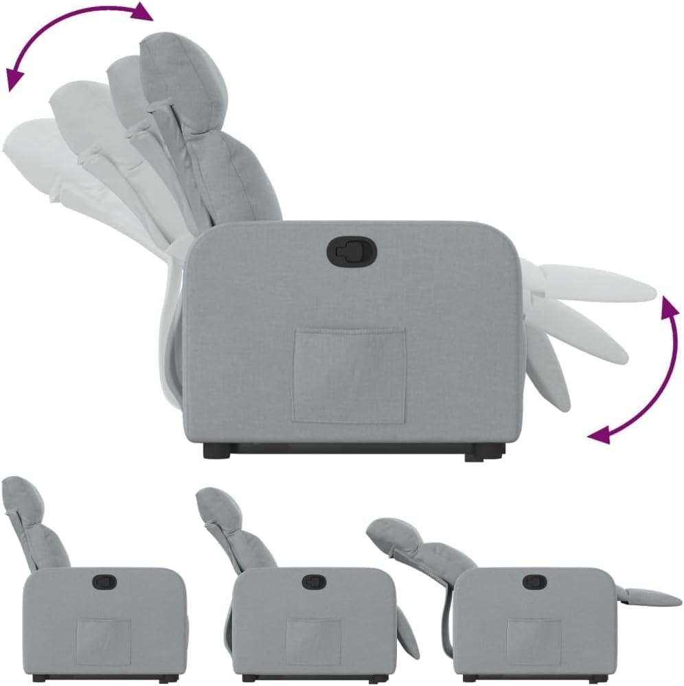 Relaxstoel Met Opstahulp – Tv-Stoel – Ligstoel – Enkelvoudige Relaxstoel – Verstelbare Stoel – Elektrische Opstahulp – Handmatig Kantelsysteem – Lichtgrijze Polyester Stof