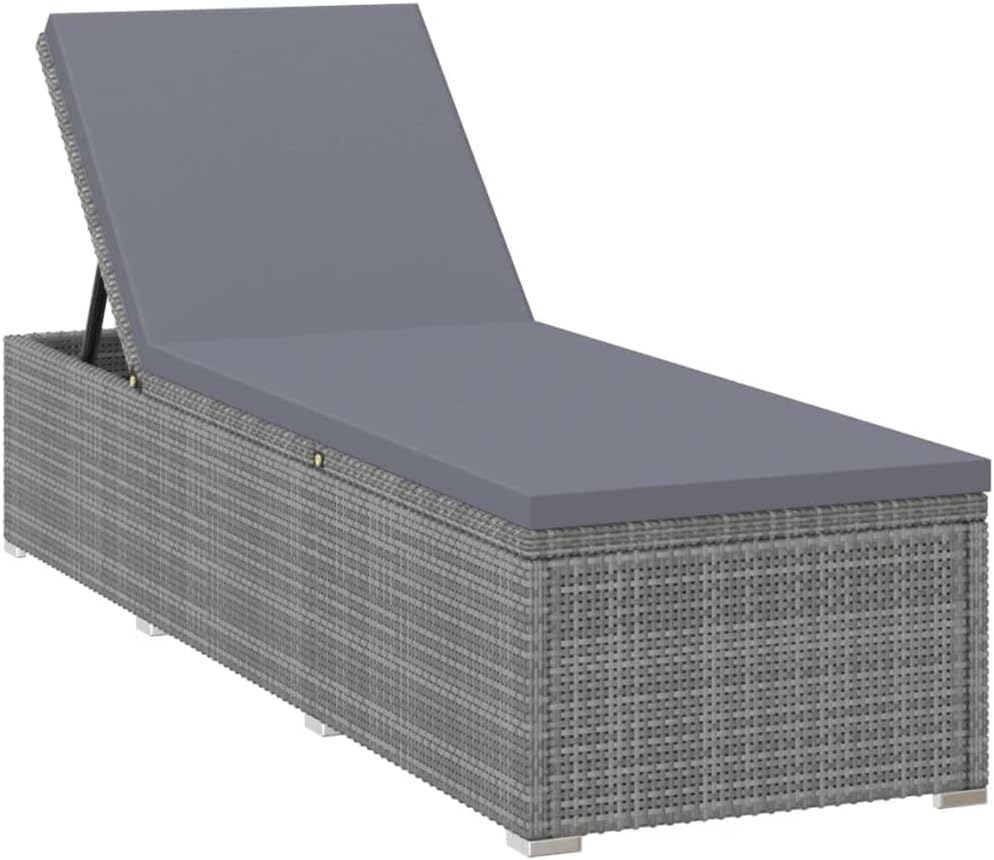 vidaXL 3-piece Sunbed set with tea table poly rattan grey