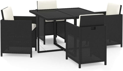 vidaXL 5-Piece Garden Set with Cushions Poly Rattan Black, Garden Furniture Set, Garden Dining Set, Outdoor Seating, Dining Set, Patio Set, Dining Area, Table and Chair, Garden Table - QUORE