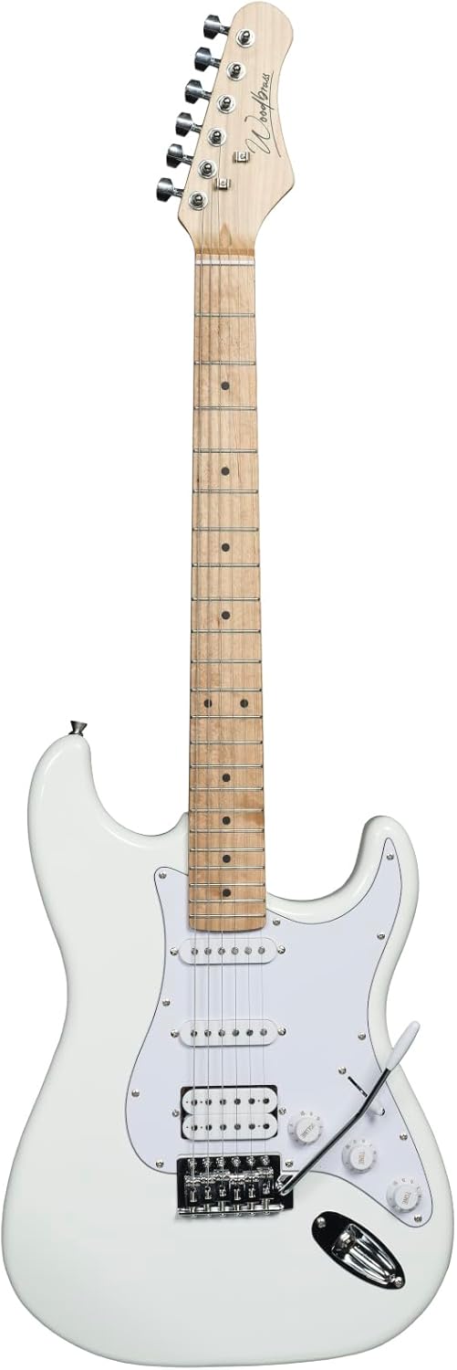 Woodbrass ST100 elektrische gitaar, wit - veelzijdige gitaar ideaal voor beginners - ST Shape Body - Amerikaanse linden toets - Rock, Pop, Funk, Country, Hard, Metal Style
